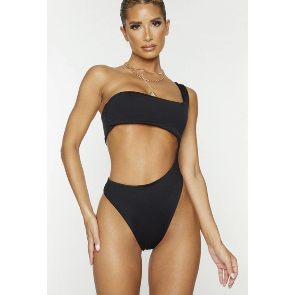 Black one shoulder cutout bathing suit/ body suit